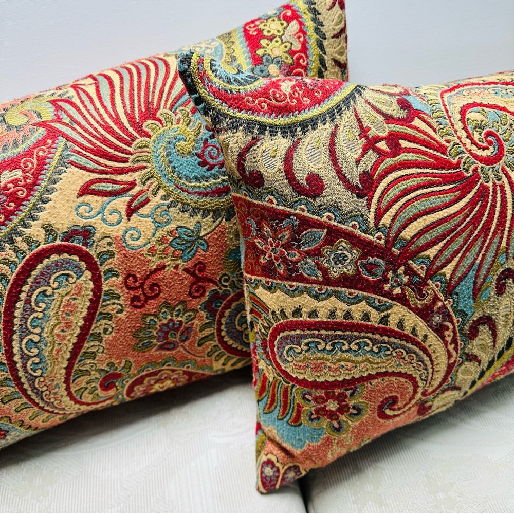 Paisley Decorative Throw Pillows in Red, Gold & Teal